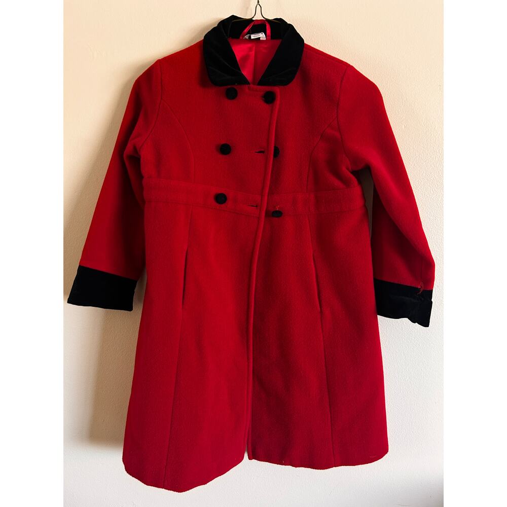 Heartstrings Girls Red Wool Blend Peacoat Size 6X/7 Black Velvet Collar Coat